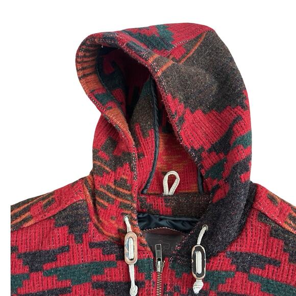 VTG Woolrich Womens Aztec Wool Hooded Jacket Size L Red Tribal Native USA 90s - Picture 7 of 16